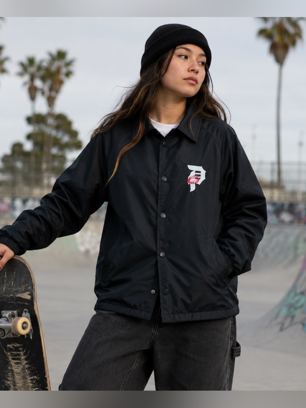 LN Primitive SZ L Black Coach Jacket w/Snap Front Closure/Bust 38” - 19” flat